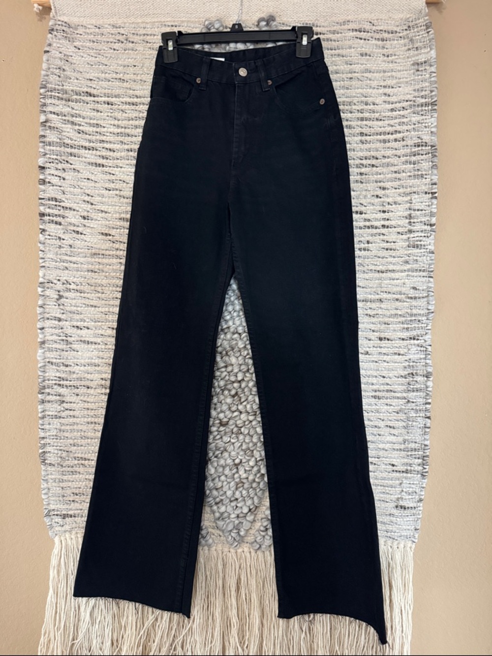Zara Black High-Rise Regular Leg Long Length Ridged Jeans